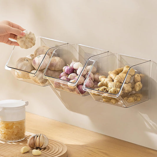 3-Pack Small Clear Acrylic Wall Mounted Storage Baskets, Adhesive Wall Mounted Storage Bins for Cabinet, Kitchen, Pantry, Bathroom