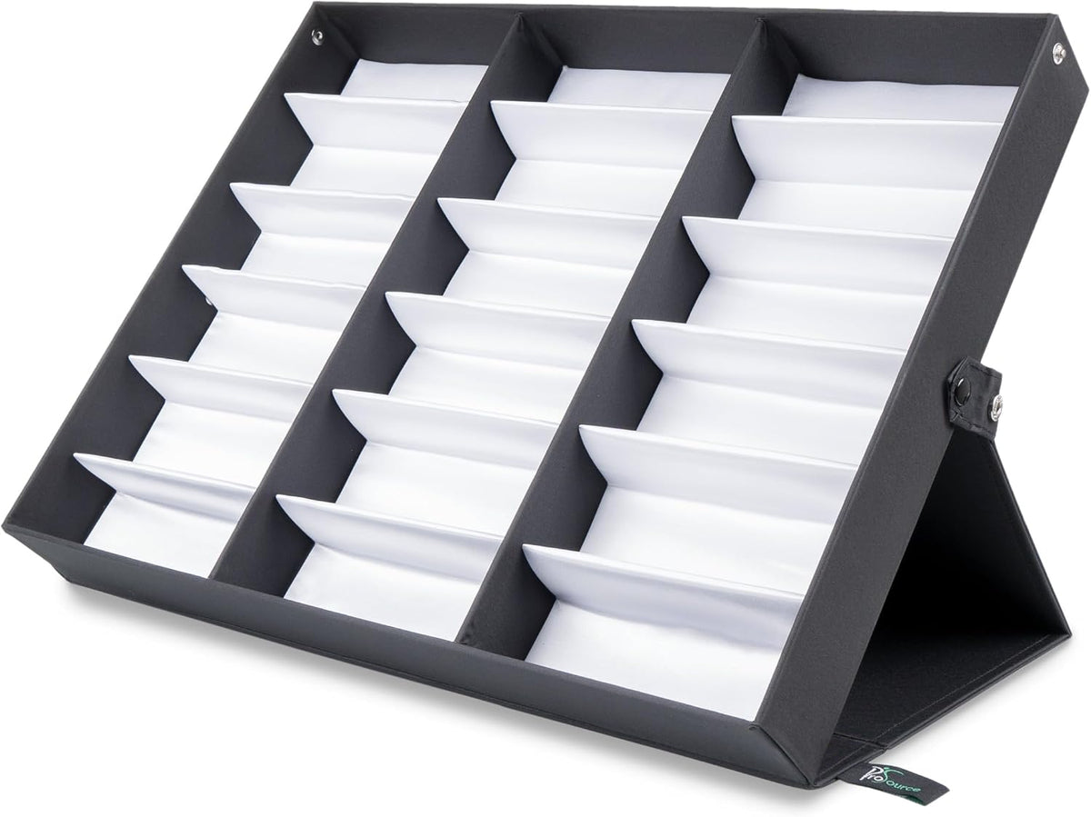 ProSource 18 Slot Sunglasses Organizer Box Stand Display Case/Tray, Fabric Lined & Snap Close