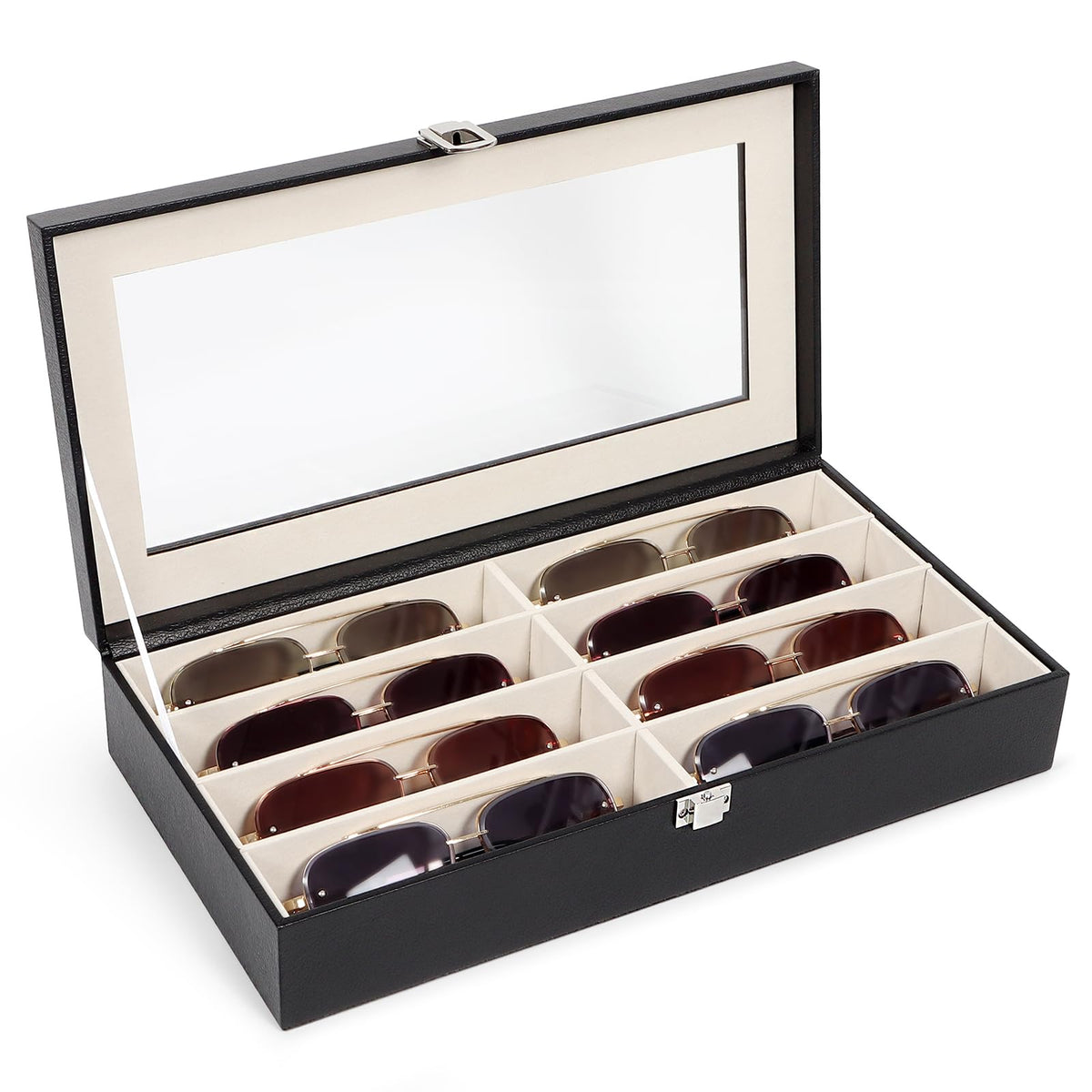 Sunglasses Organizer Case with Adjustable Slots, Eyeglasses Display with Lid, Eyewear Storage Box for Large Glasses