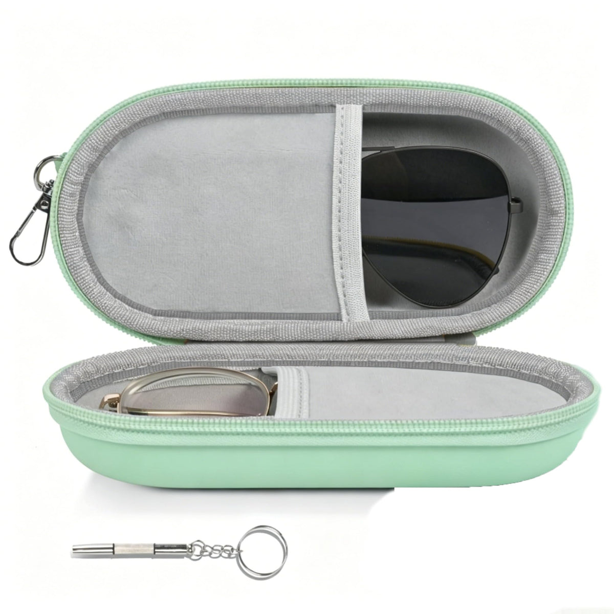 Double Glasses Case,Dual Eyeglasses & Sunglasses Organizer with Clip Zipper Closure for Travel 2 Pairs Storage Box