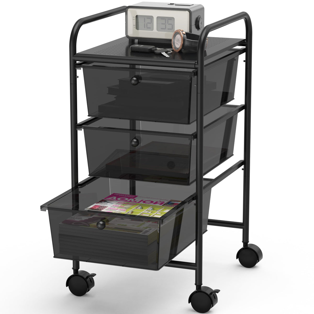 Simple Houseware 3 Drawers Rolling Utility Cart Art Craft Organizer, Chrome