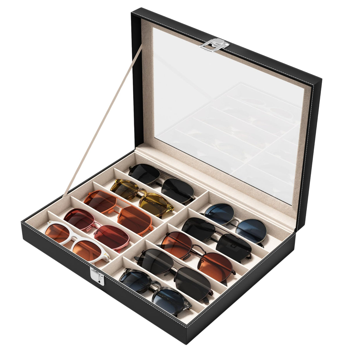 NEWLOOP 10/30 Slots Sunglass Organizer for Multiple Pairs of Eyeglass See-through Display Case Storage Box for Women Men