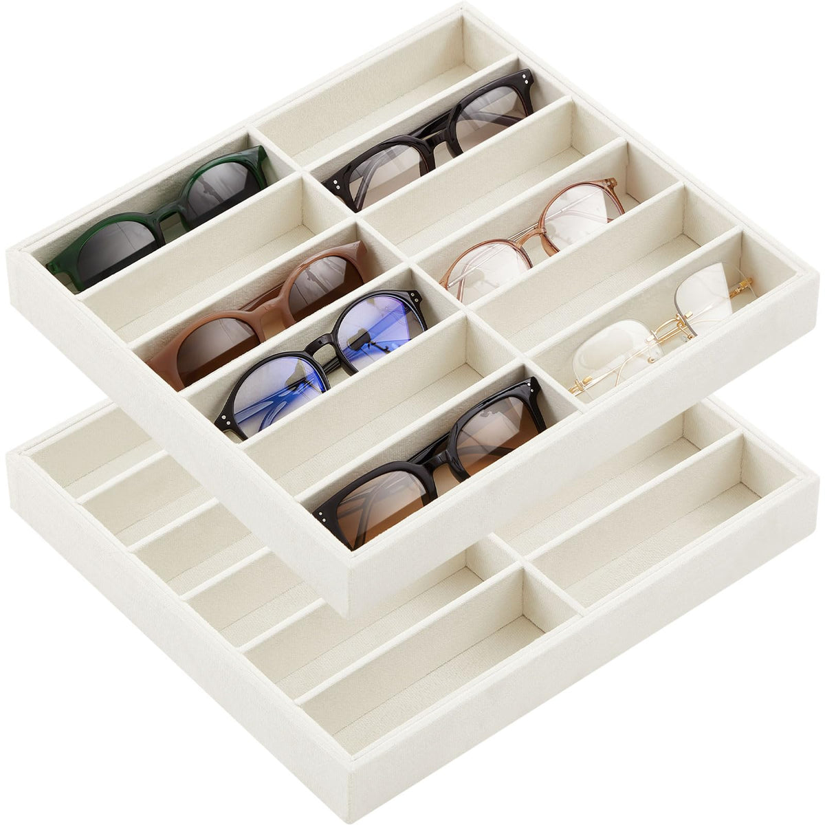 Amylove 2 Pack Sunglasses Organizer Tray Velvet Holder,8 Grids,Purple