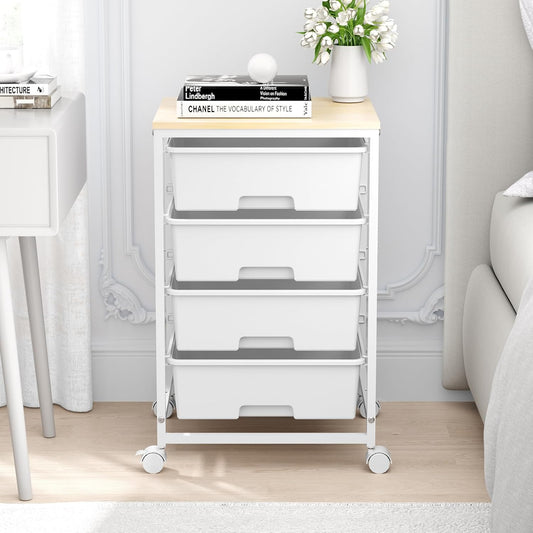 SYKIARIOL Rolling Cart with Drawers, 4-Drawer Utility Cart, Bright White
