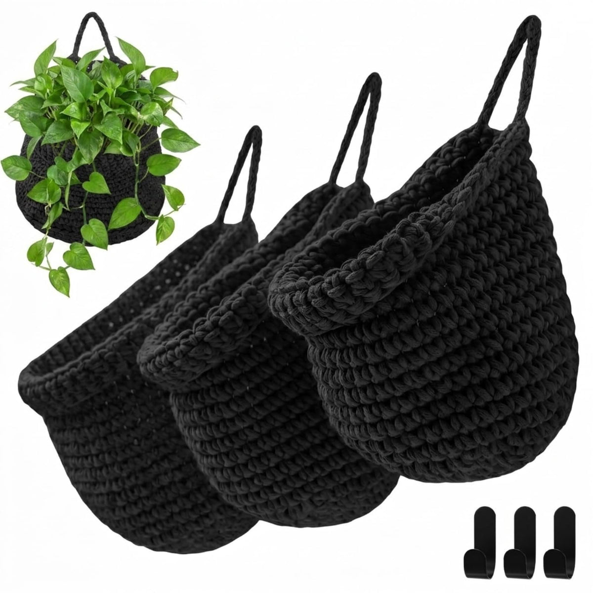 Honeydak 3 Hanging Baskets, Light Brown, Wide Bucket Basket