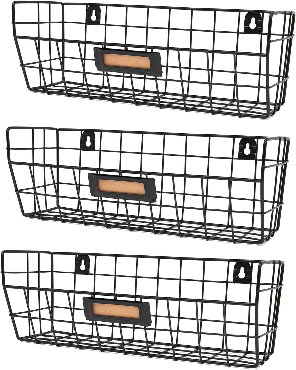 Wall Mounted Wire Basket Kitchen Storage Pantry Organizer Fruit Basket Varying Sizes Set of 3 Black