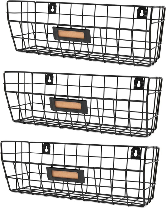 Wall Mounted Wire Basket Kitchen Storage Pantry Organizer Fruit Basket Varying Sizes Set of 3 Black