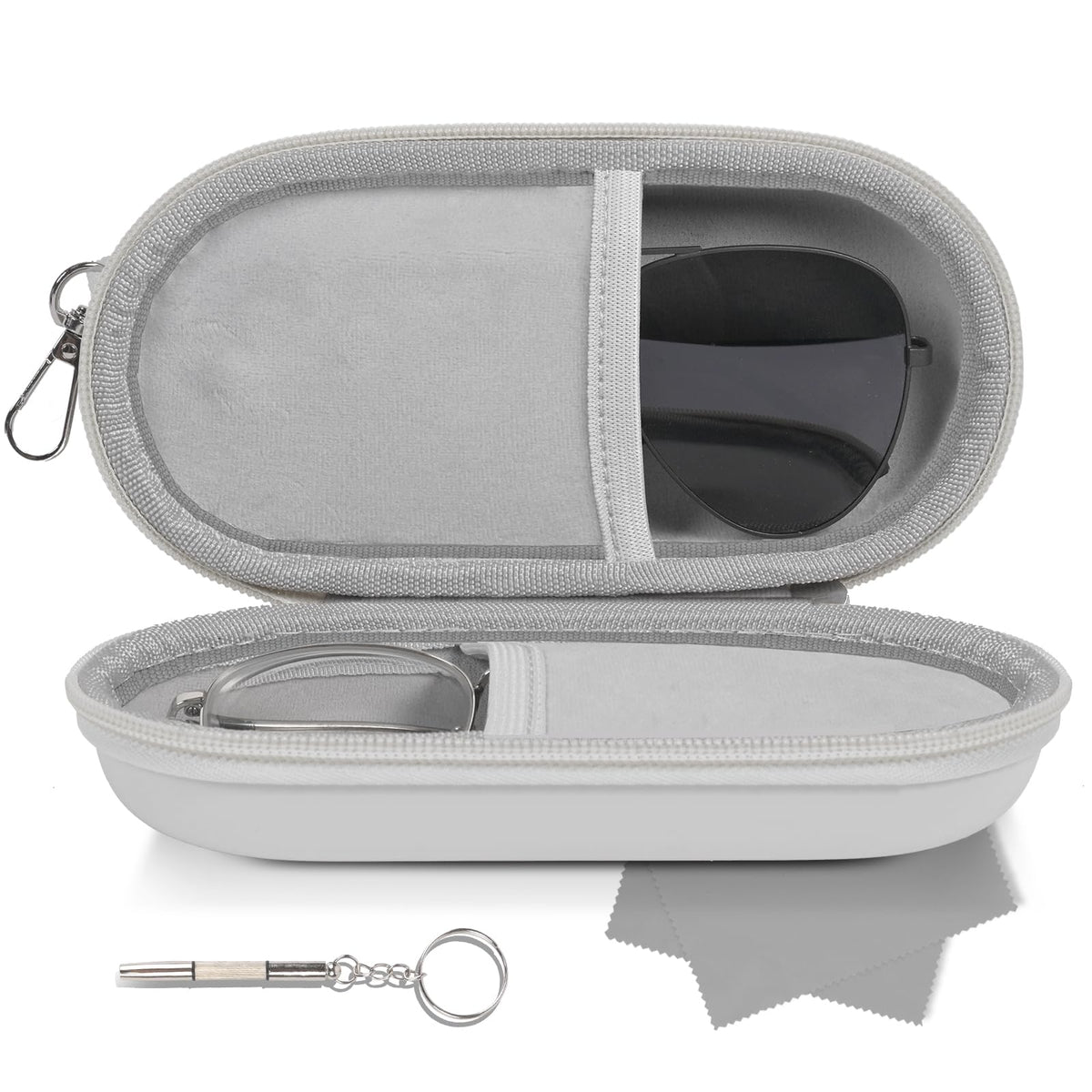 Double Glasses Case,Dual Eyeglasses & Sunglasses Organizer with Clip Zipper Closure for Travel 2 Pairs Storage Box