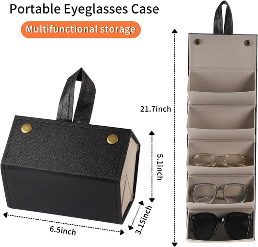 Sunglasses Travel Organizer Case,Pu sunglass case for Women Men -Hanging Eyeglasses Storage Box