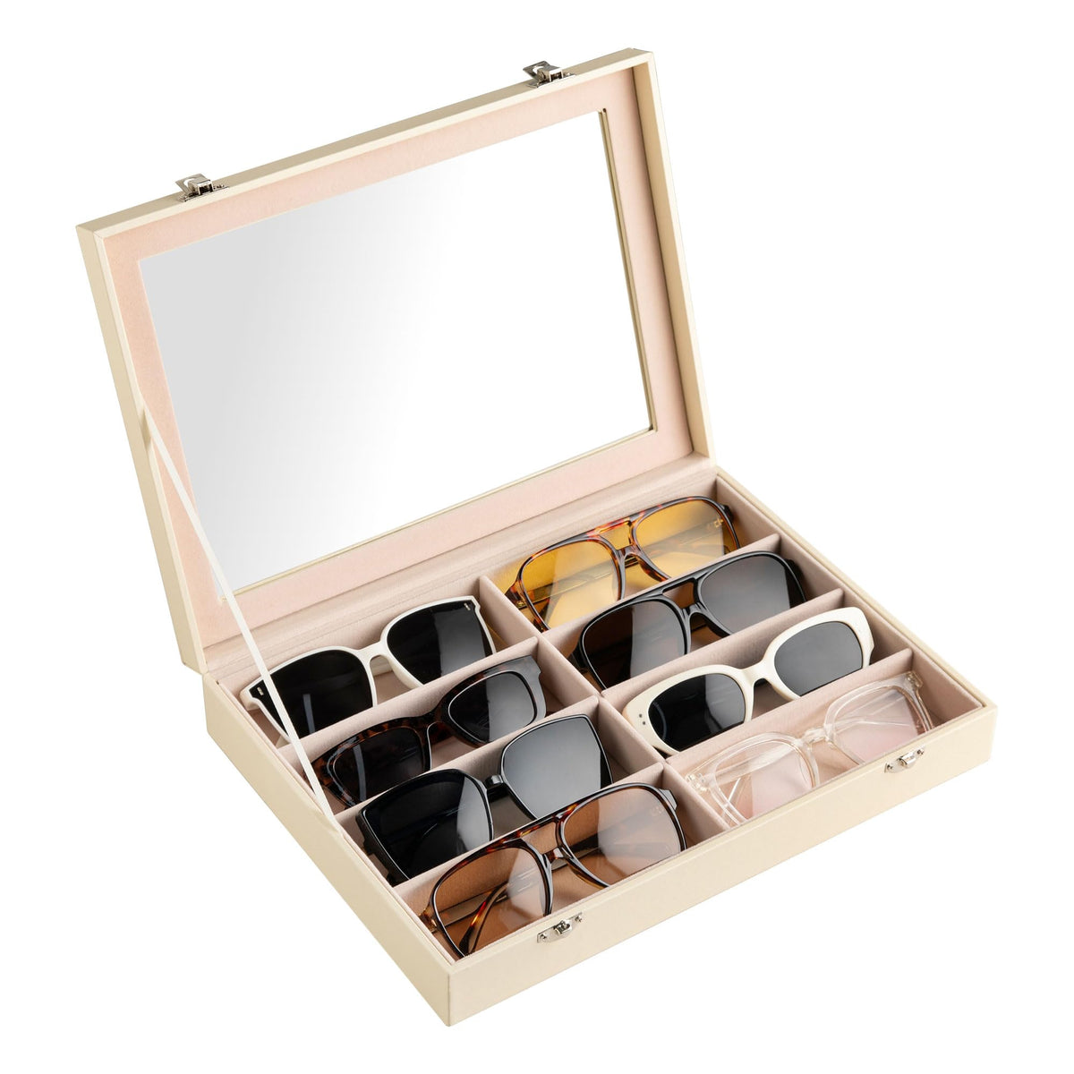 Frebeauty 8-Slot Sunglass Organizer,Sunglass Holder with Clear Lid
