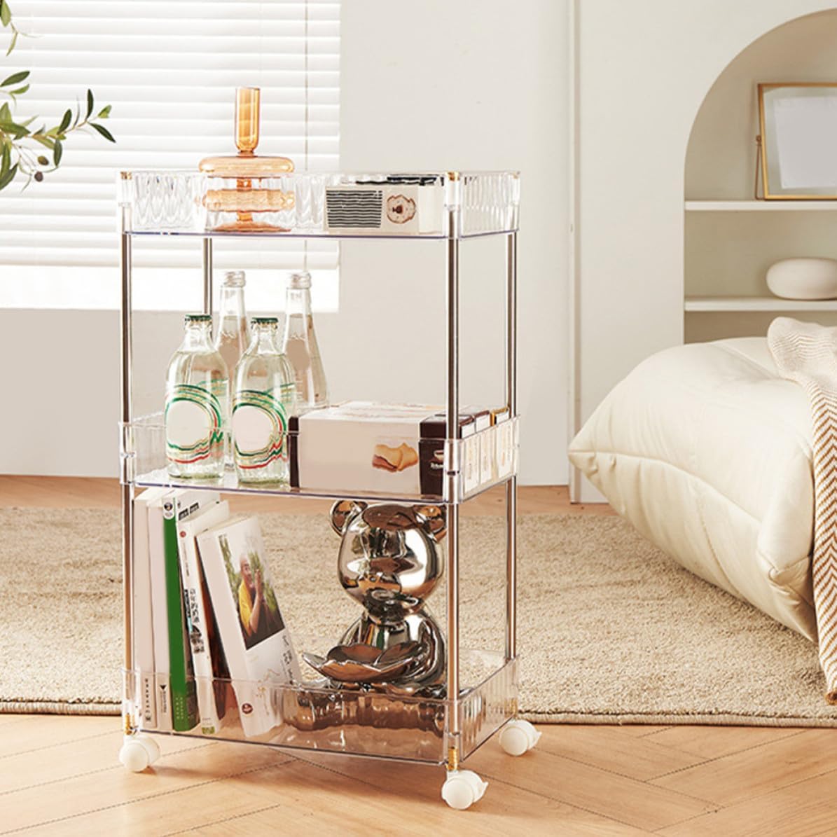 Three Layer Bathroom Storage Cart Plastic Stainless Steel Organizer