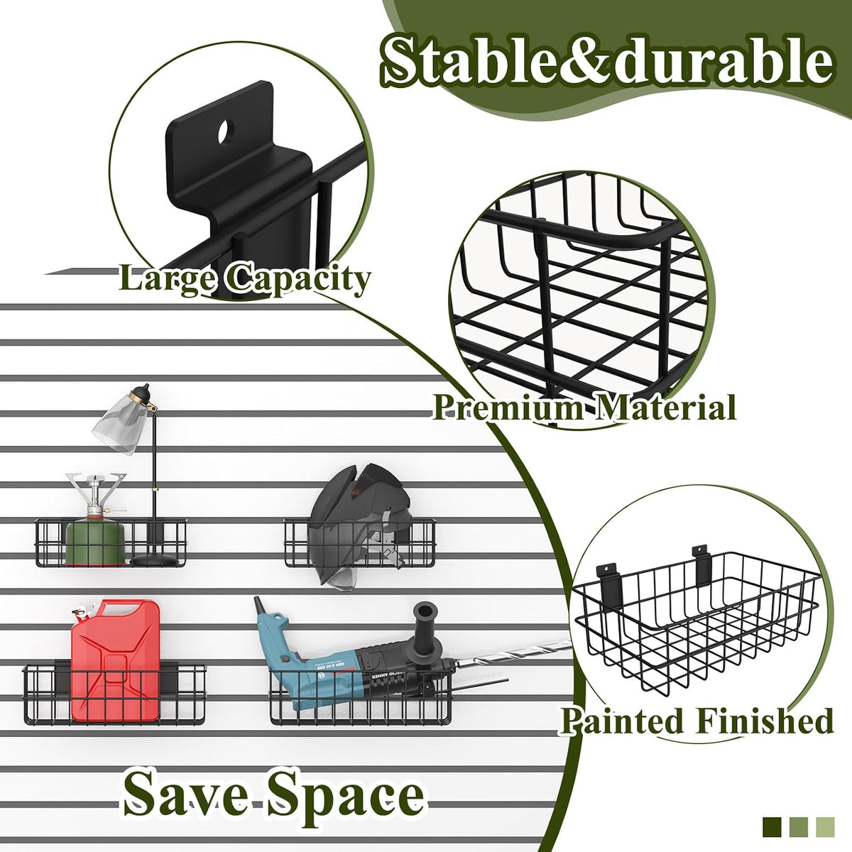 4 Pack Slatwall Baskets Set, Heavy Duty Slatwall Baskets, Metal Slat Wall Shelves Accessories, 2 PCs 13 x 8 x 4 Inch, 2 PCs 12.4 x 6.5 x 4 Inch, Black