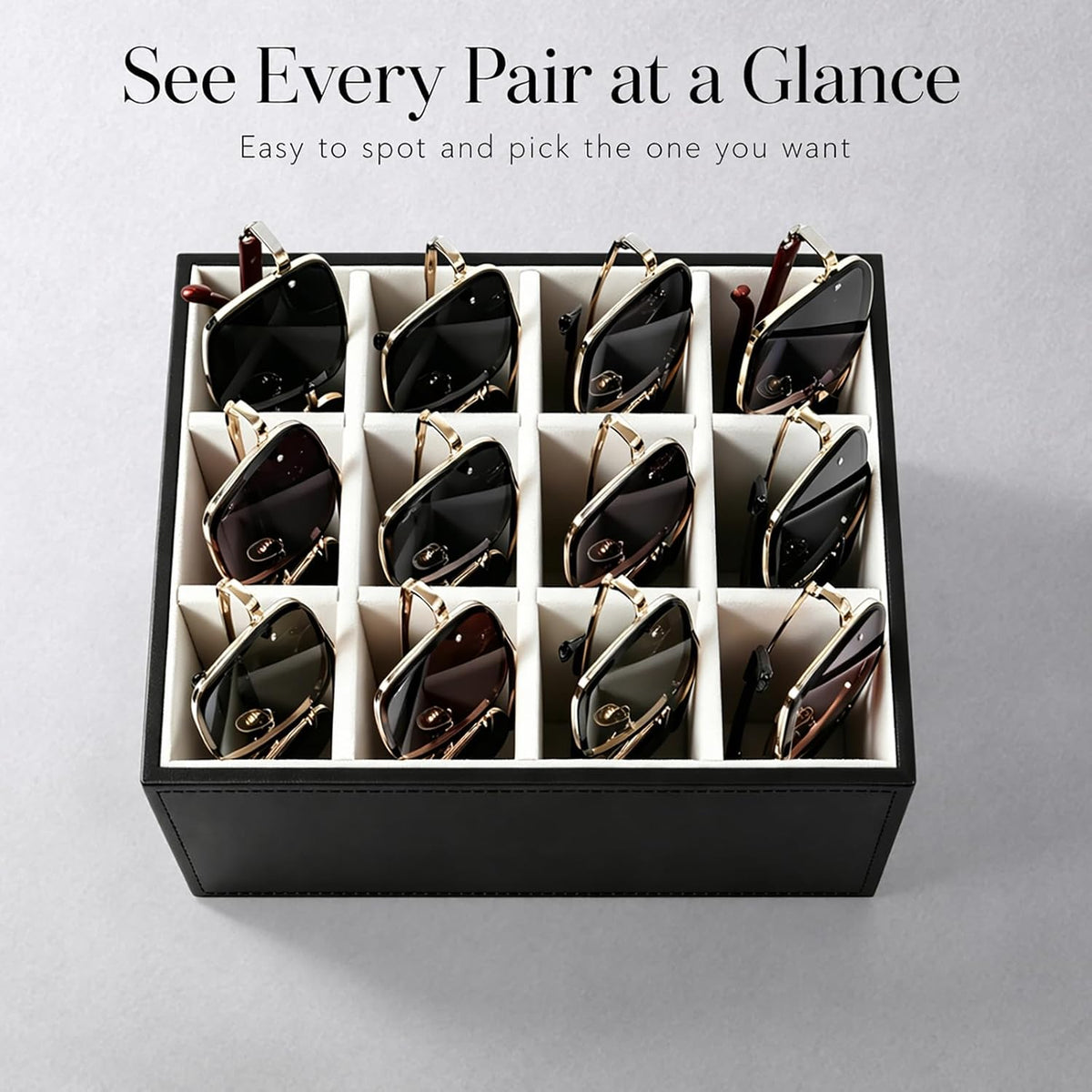 WOMACO Sunglasses Organizer, Velvet 12 Slots Glasses Display Tray, Desktop Eyeglasses Holder for Men & Women