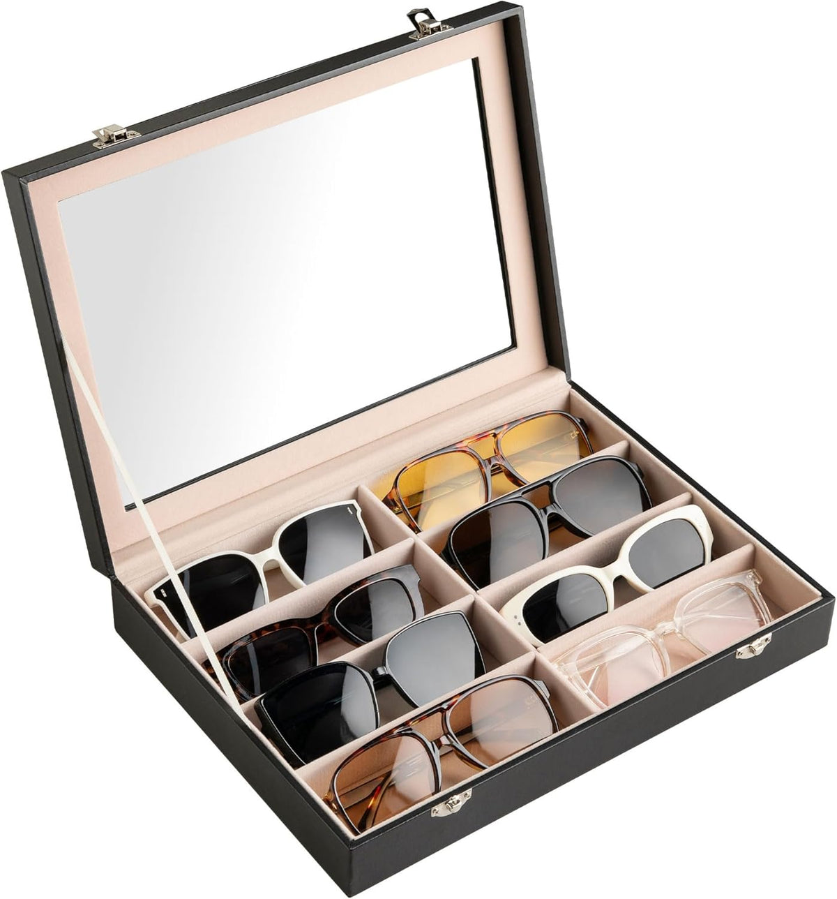 Frebeauty 8-Slot Sunglass Organizer,Sunglass Holder with Clear Lid