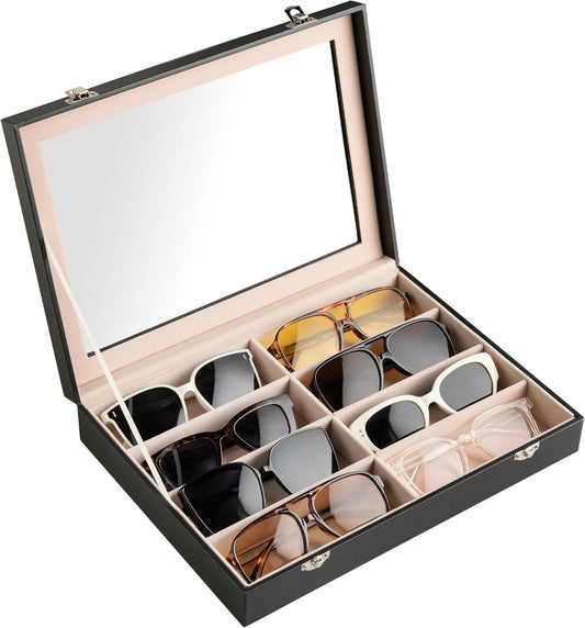 Frebeauty 8-Slot Sunglass Organizer,Sunglass Holder with Clear Lid