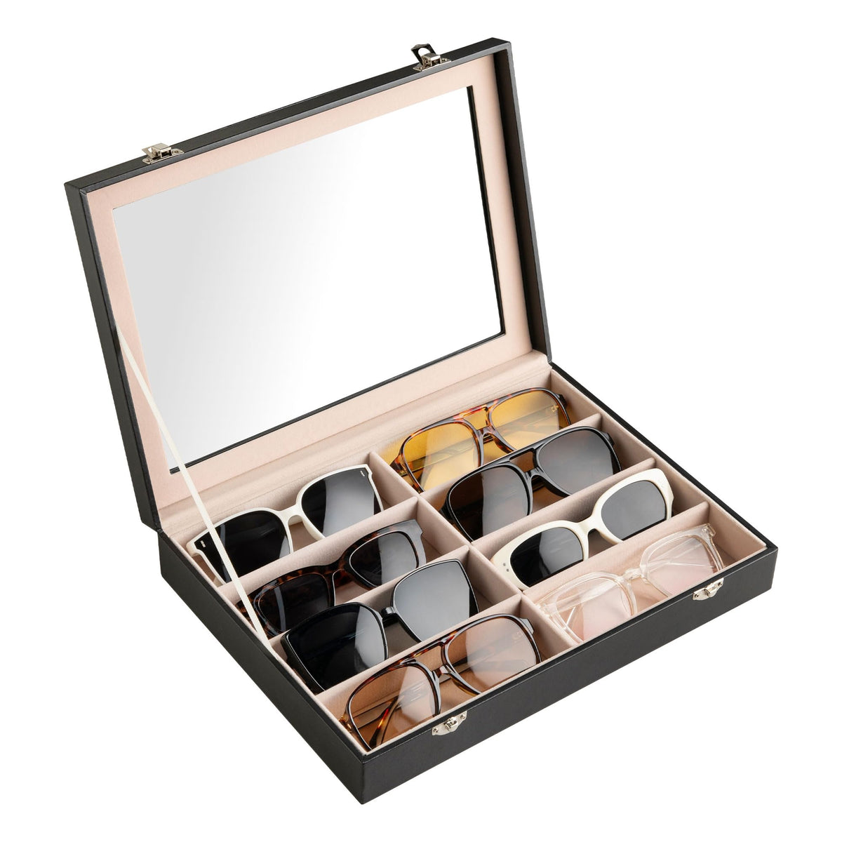 Frebeauty 8-Slot Sunglass Organizer,Sunglass Holder with Clear Lid