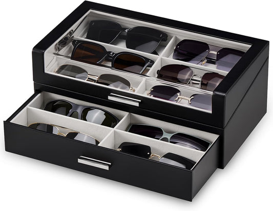ProCase 12 Slots Sunglasses Box with L-Shaped Clear Lid -Black