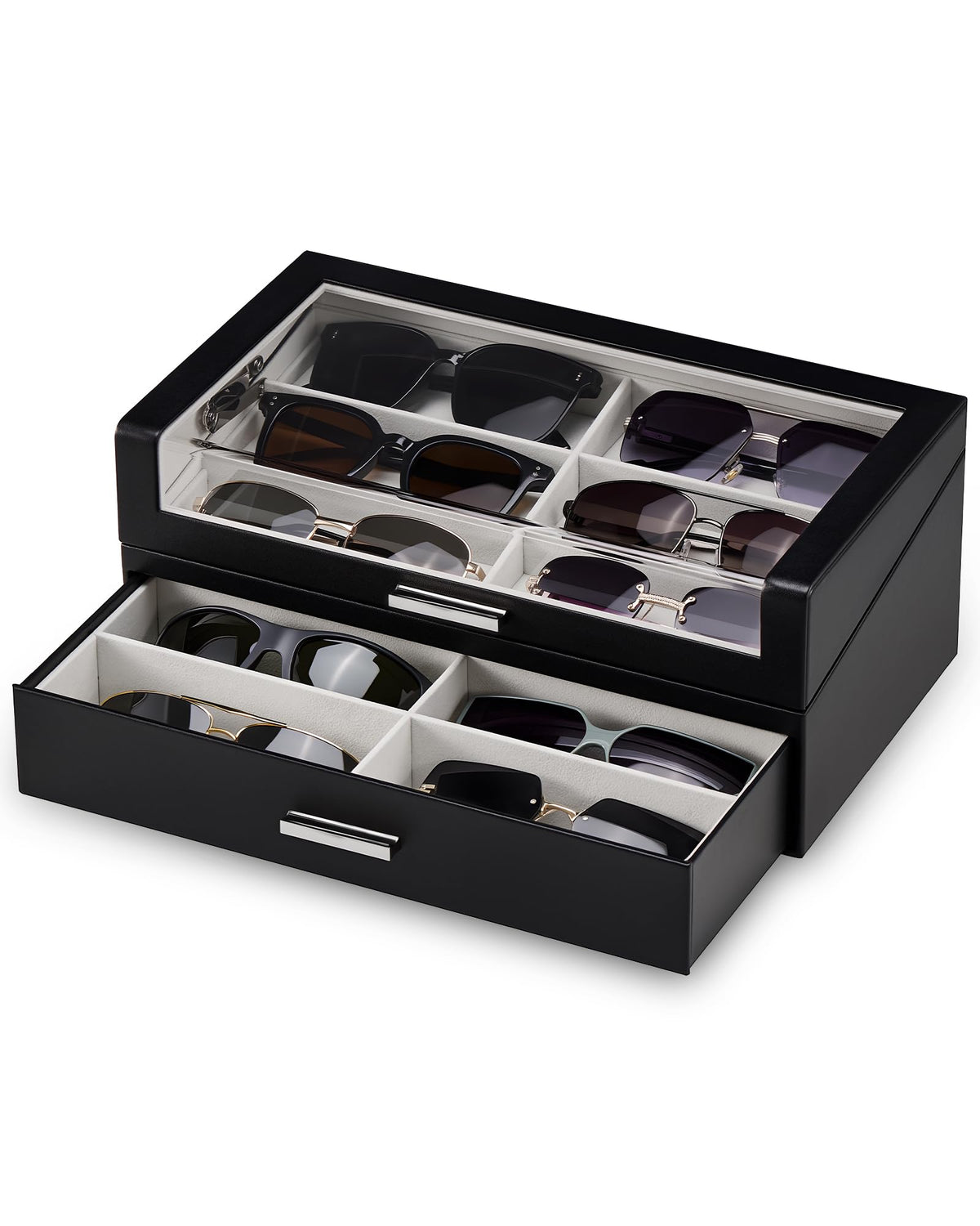 ProCase 12 Slots Sunglasses Box with L-Shaped Clear Lid -Black