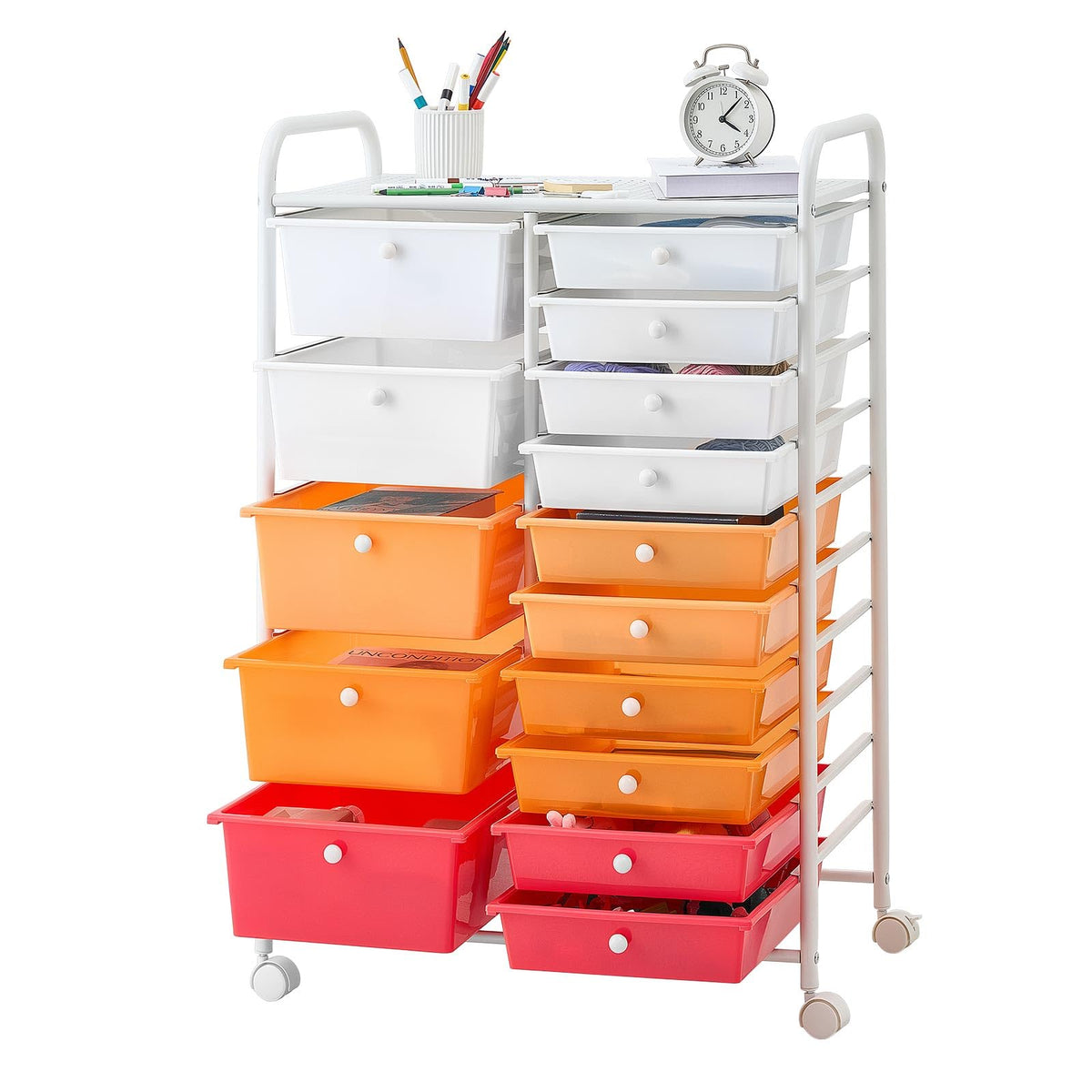 VEVOR Rolling Cart with Drawers, 10 Drawer Storage Organizer, Mobile Utility Cart with Steel Frame, Universal Casters & 2 Brakes, Great for Office, Classroom, Craft Tools, Garage, Studio, Rainbow