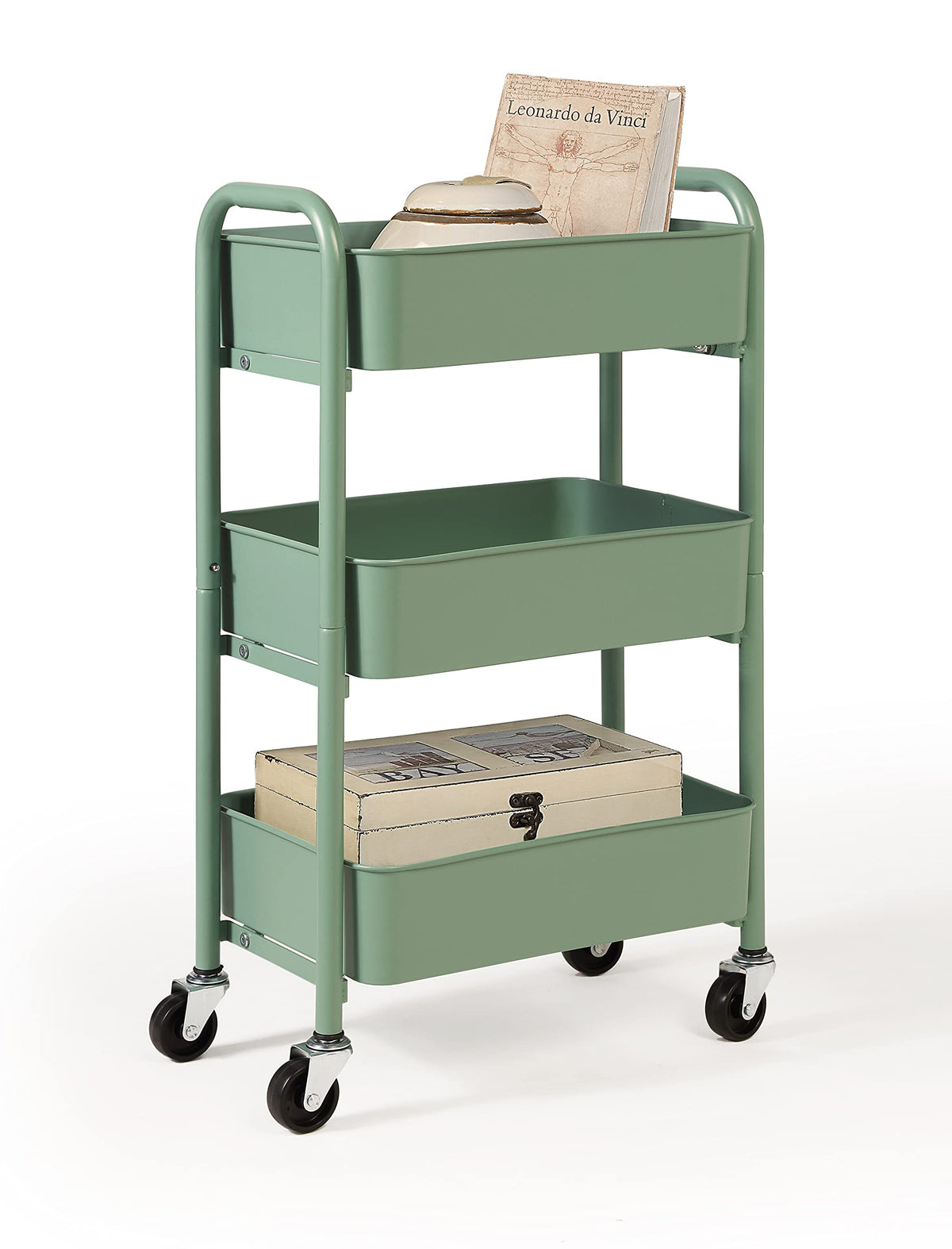 SunnyPoint 3-Tier Delicate Compact Rolling Metal Storage Organizer - Mobile Utility Cart Kitchen/Under Desk Cart with Caster Wheels - BLK (15.35" X 10.24" X 26.8"H)