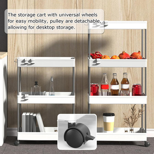 Storage Trolley Multi-Tier Rolling Unit Cart Mobile Storage Shelf for Kitchen Bathroom Rolling Organizers Rack,Black,4 Tier