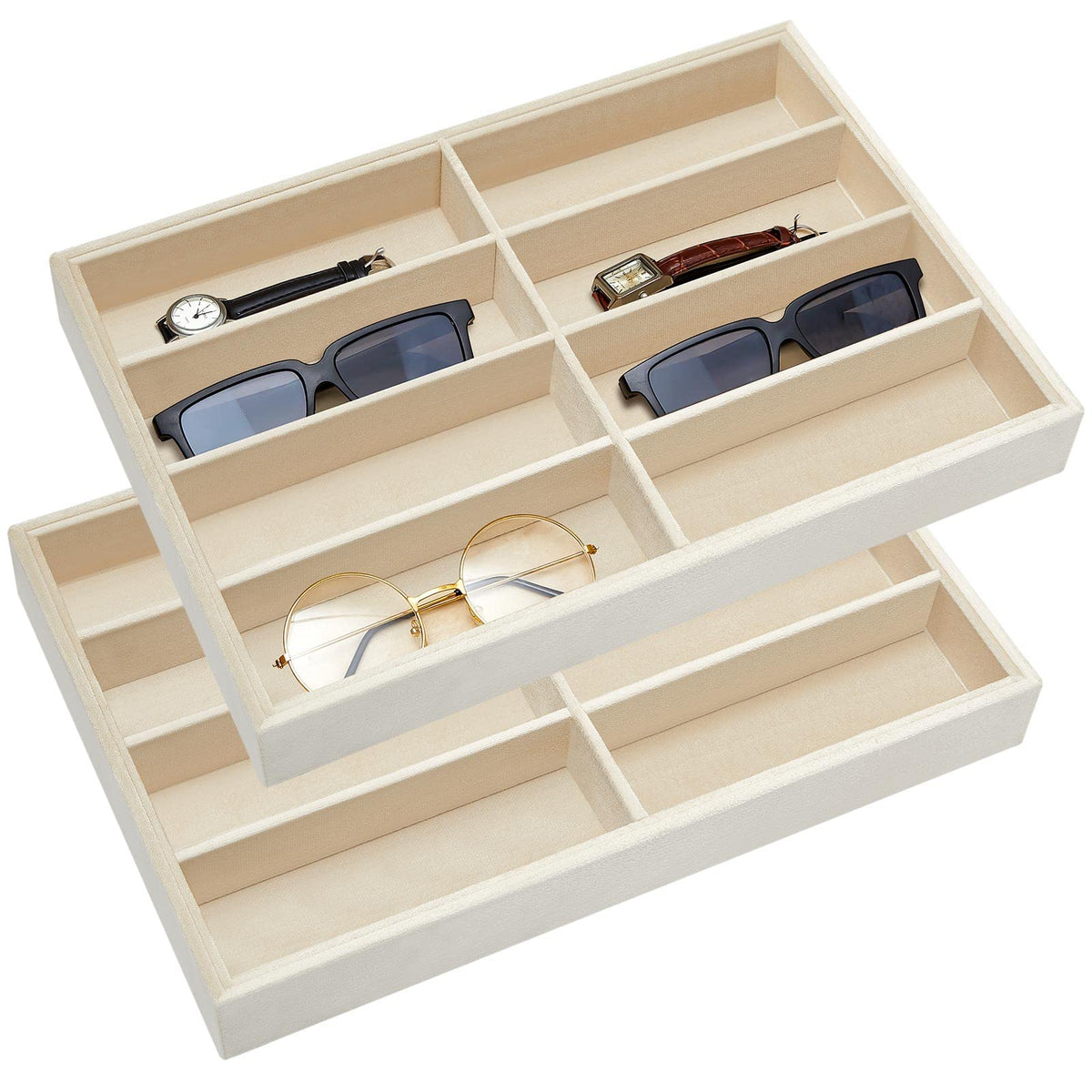 Amylove 2 Pack Sunglasses Organizer Tray Velvet Holder,8 Grids,Purple