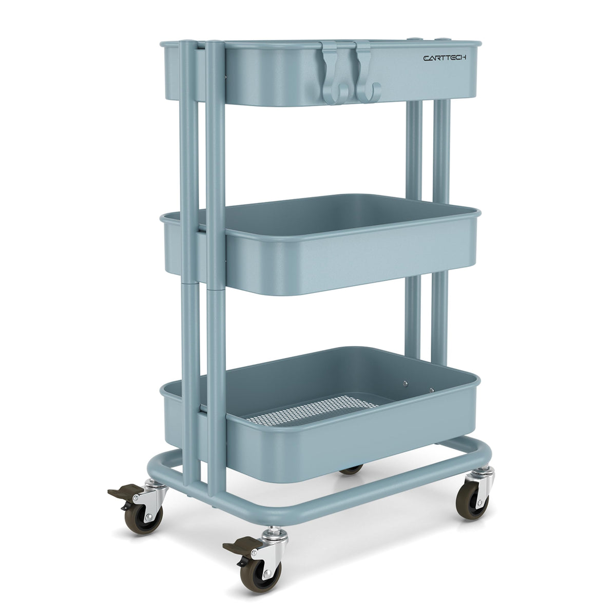 3 Tier Rolling Cart Metal Heavy Duty Utility Cart with Silent Caster Lockable Wheels Multi-Functional Organization Carts Storage Trolley with Mesh Shelves for Office Kitchen Living Room Black