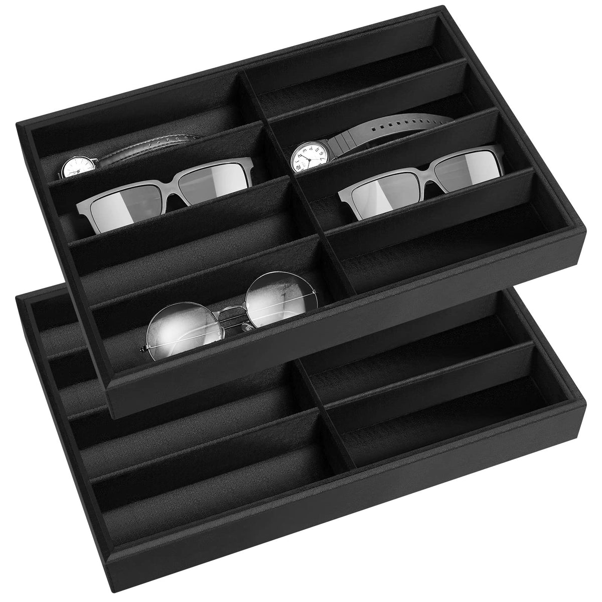 Amylove 2 Pack Sunglasses Organizer Tray Velvet Holder,8 Grids,Purple