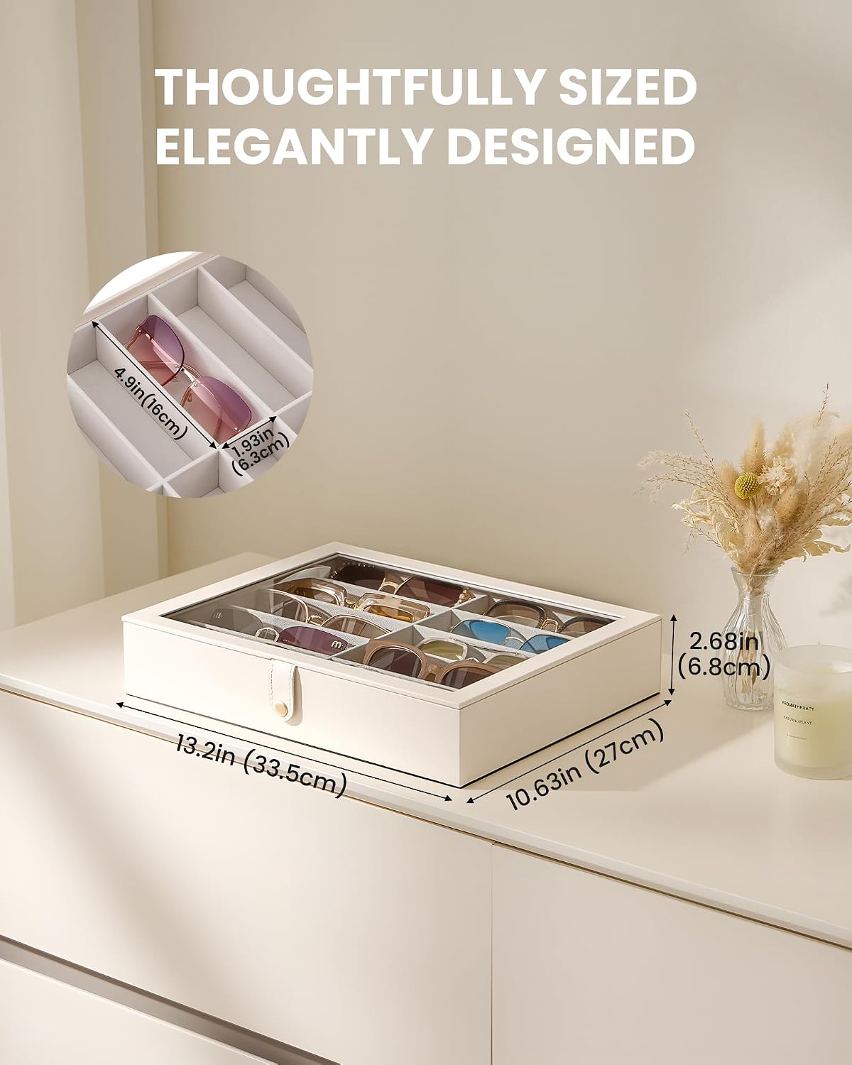 Lolalet 10/20 Slots Sunglasses Organizer with Slim Clear Lid