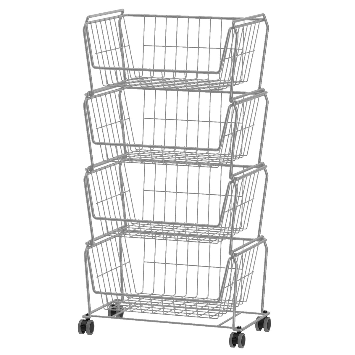 PUSDON 6-Tier Tall Stackable Wire Storage Baskets with Wheels, Vertical Metal Rolling Utility Cart, High Capacity Produce Basket for Kitchen Pantry, Snack Organizer, Matte Black