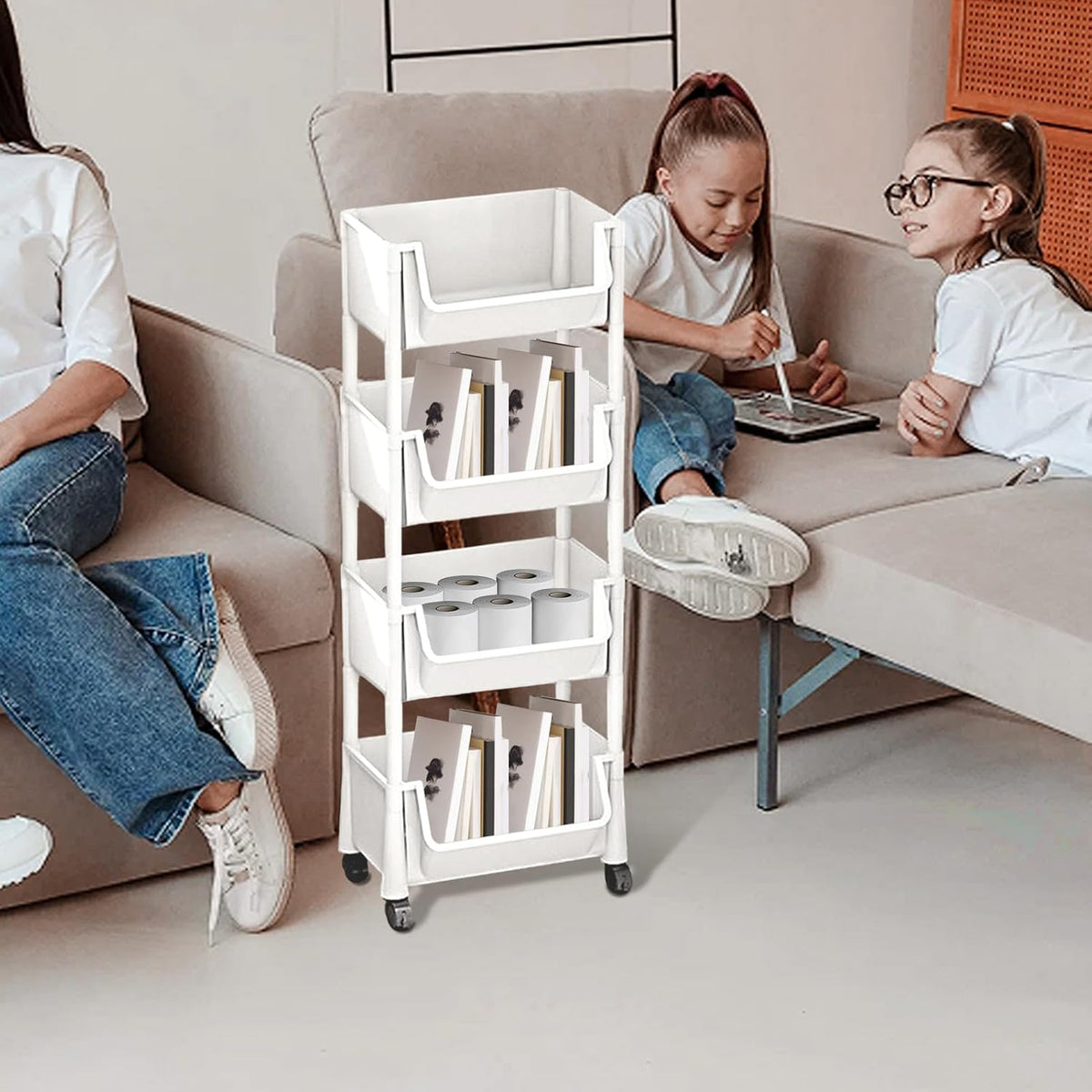 2/3/4 Tier Rolling Utility Cart Organizer - Mobile Storage Shelf With Lockable Caster Wheels, Stable And Sturdy Rolling Storage Carts, Multifunctional Utility Cart, For Kitchen Dining Room Living Room