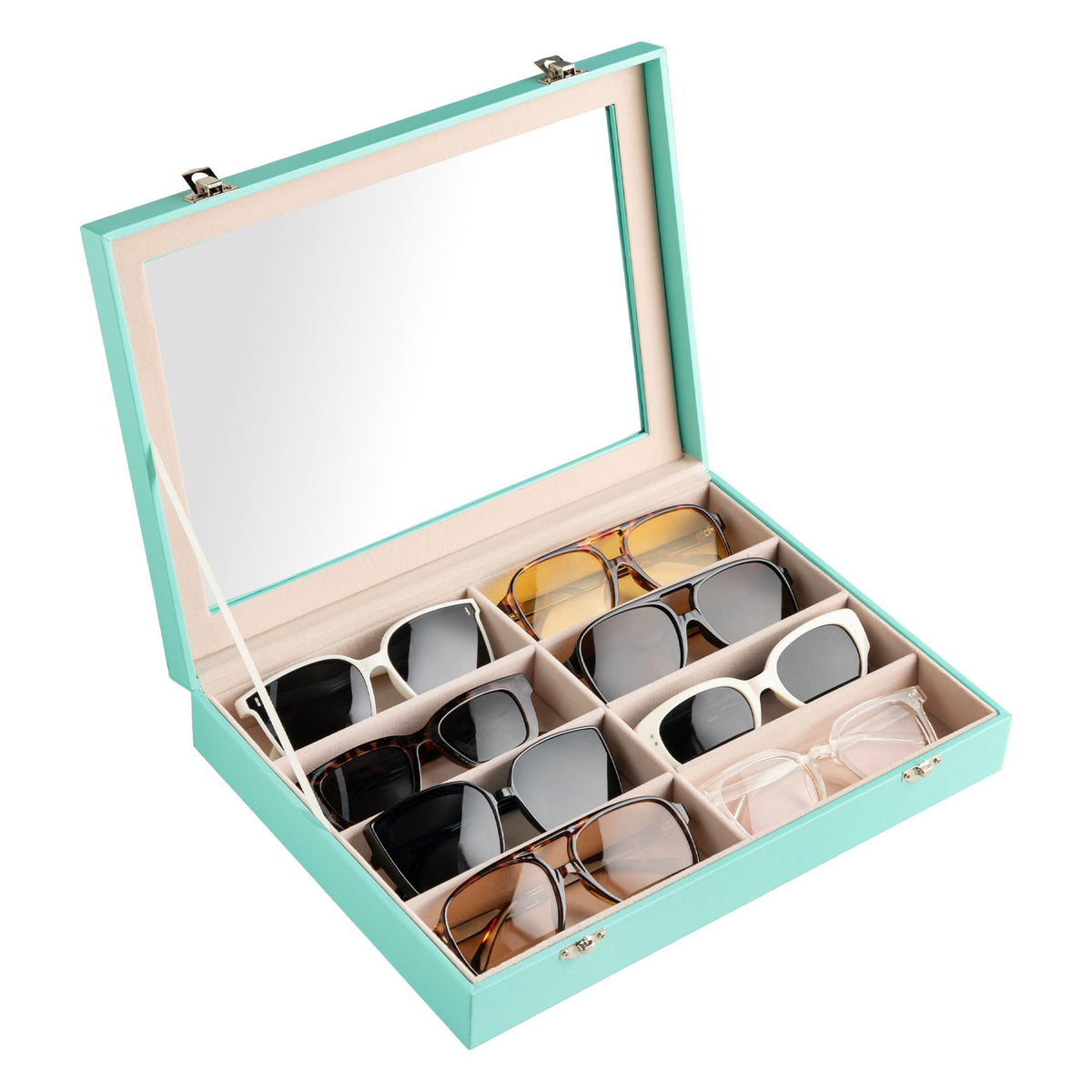 Frebeauty 8-Slot Sunglass Organizer,Sunglass Holder with Clear Lid