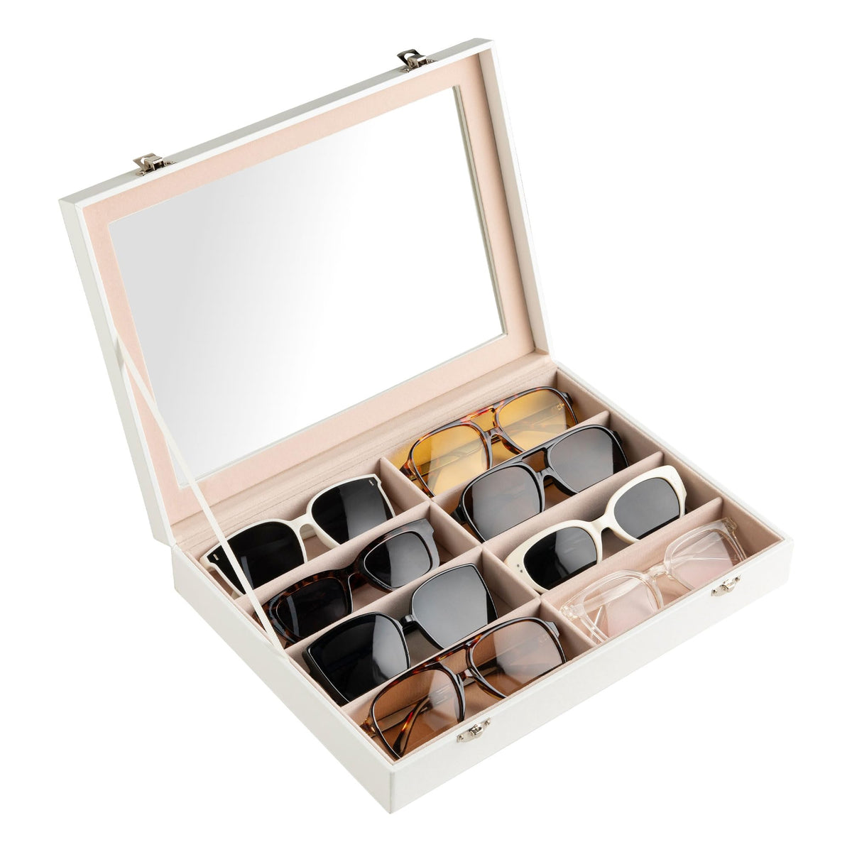 Frebeauty 8-Slot Sunglass Organizer,Sunglass Holder with Clear Lid