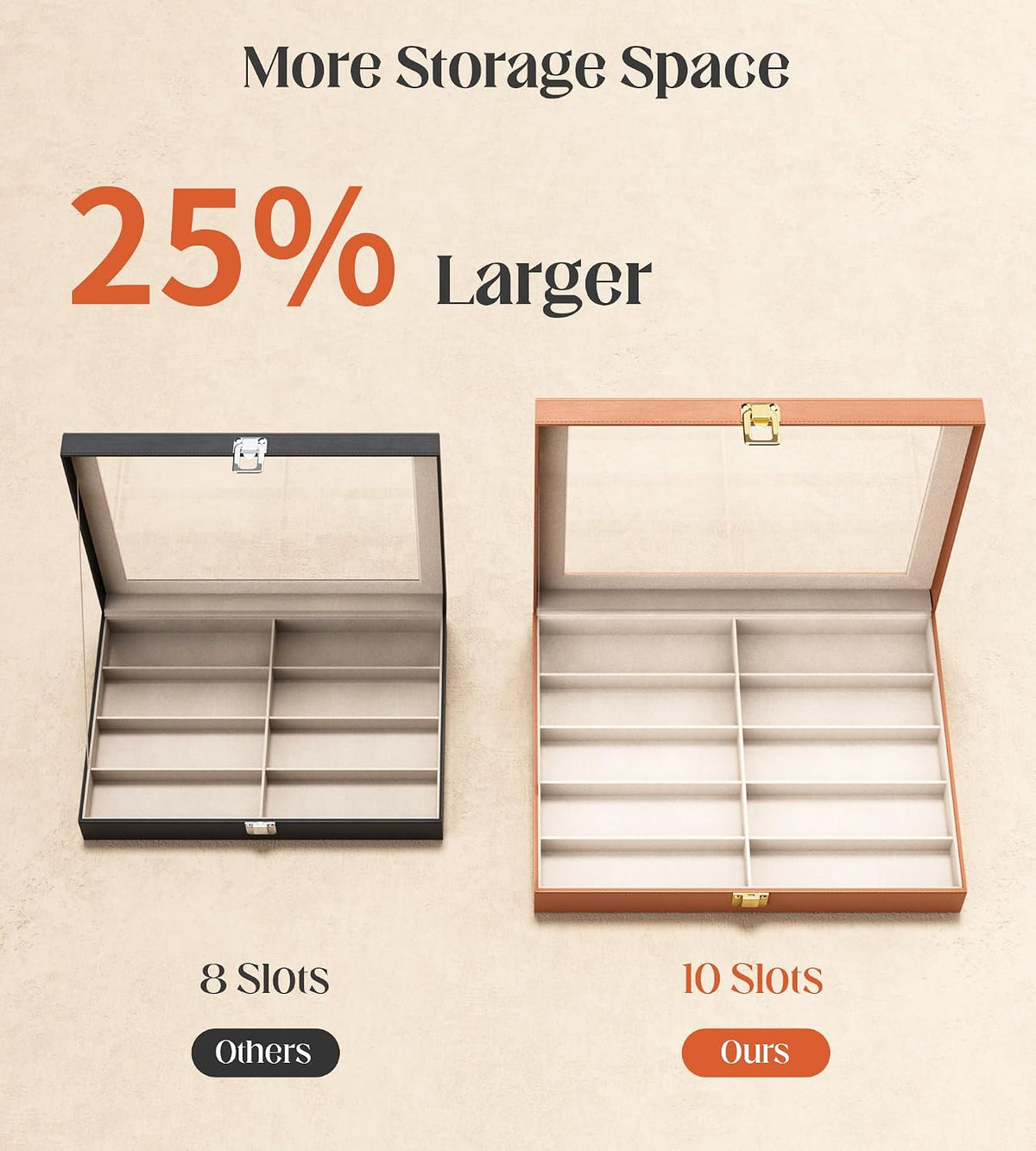 Sunglasses Organizer Storage Box - 10 Slots Eyeglass Display Case for Multiple Pair Glasses, Sunglass Holder with Clear Glass Lid, Jewelry and Watch Collection Box for Women and Men, Brown