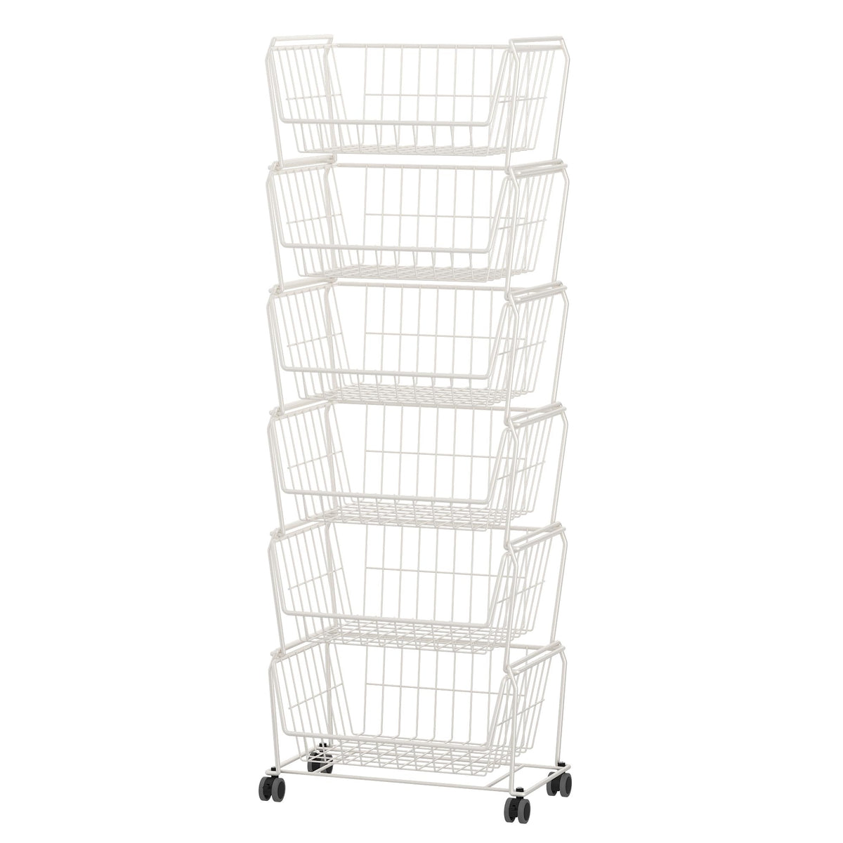 PUSDON 4-Tier Spacious Stackable Wire Storage Baskets with Wheels, Metal Rolling Utility Cart, Produce Basket for Pantry, Bathroom Organizer Shelf, Matte Black