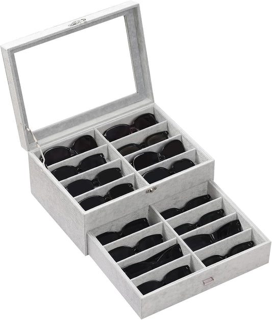 AUTOARK 16-Slot Sunglass & Eyeglasses Organizer Box,Grey,MKAW233