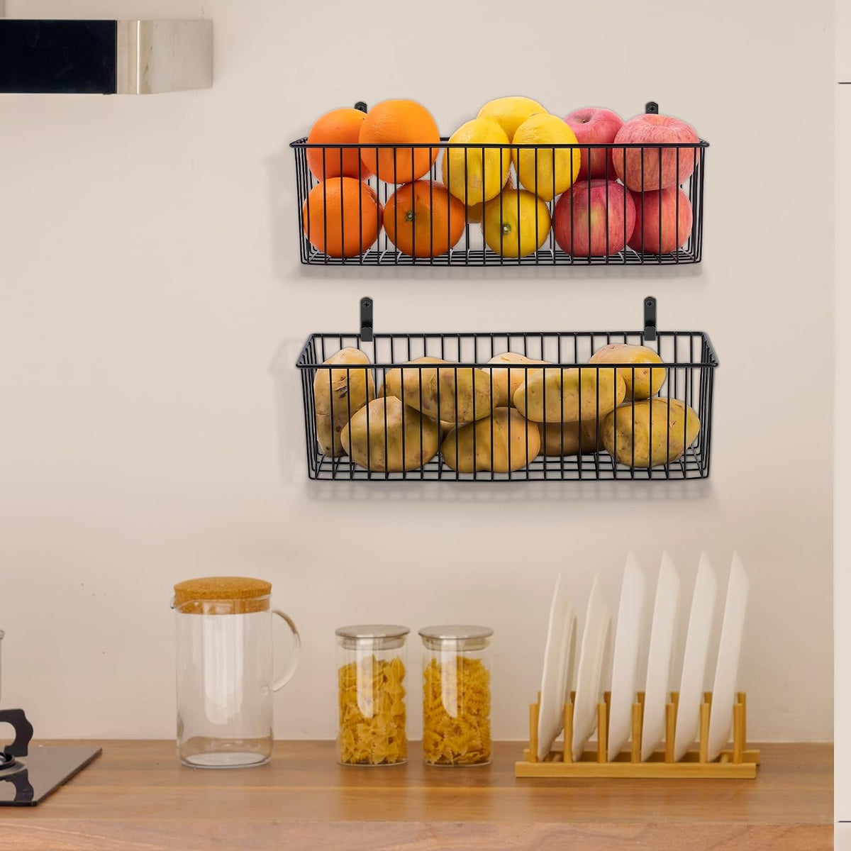 Black Wire Basket Wall Mounted(4 Pack) - Metal Toilet Paper Storage Basket - Rectangular Wire Baskets for organizing Kitchen,Bathroom,Countertop