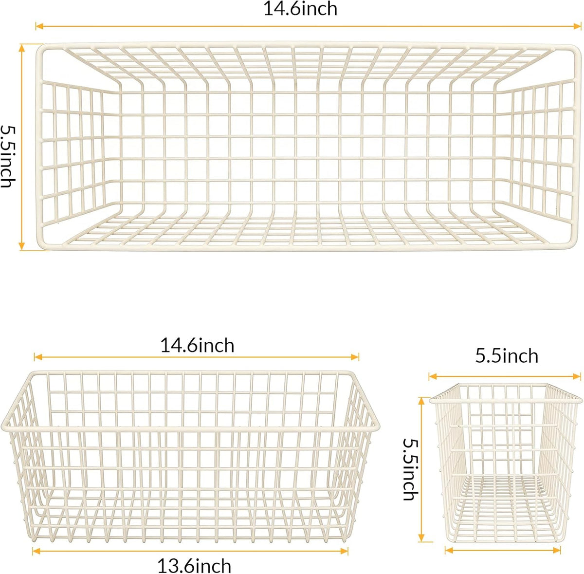 Kinlink 2 Sets White Extra Large Hanging Wall Basket with Steel Hooks
