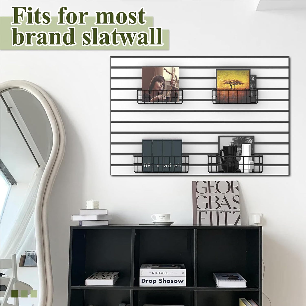 4 Pack Slatwall Baskets Set, Heavy Duty Slatwall Baskets, Metal Slat Wall Shelves Accessories, 2 PCs 13 x 8 x 4 Inch, 2 PCs 12.4 x 6.5 x 4 Inch, Black