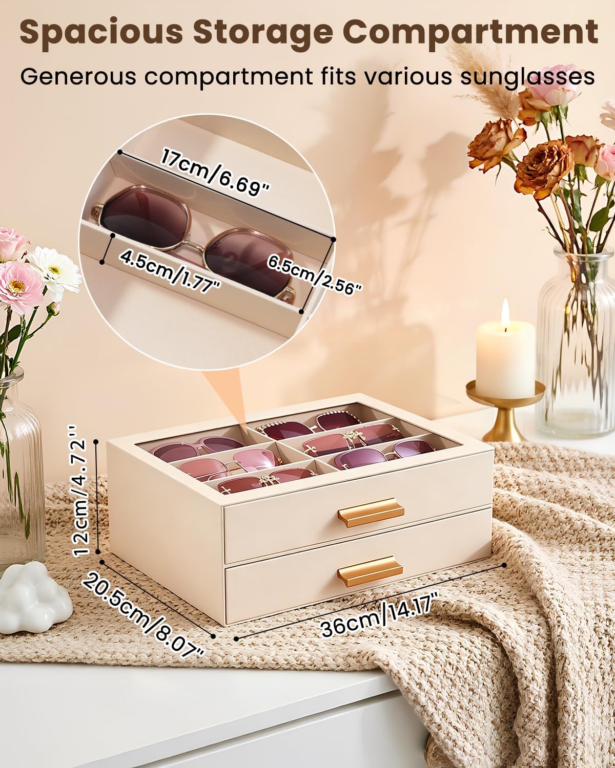 JOMADY Sunglasses Organizer Box for Women | Large Capacity Sunglass Storage Case, Multi Eyewear Glasses Display Holder