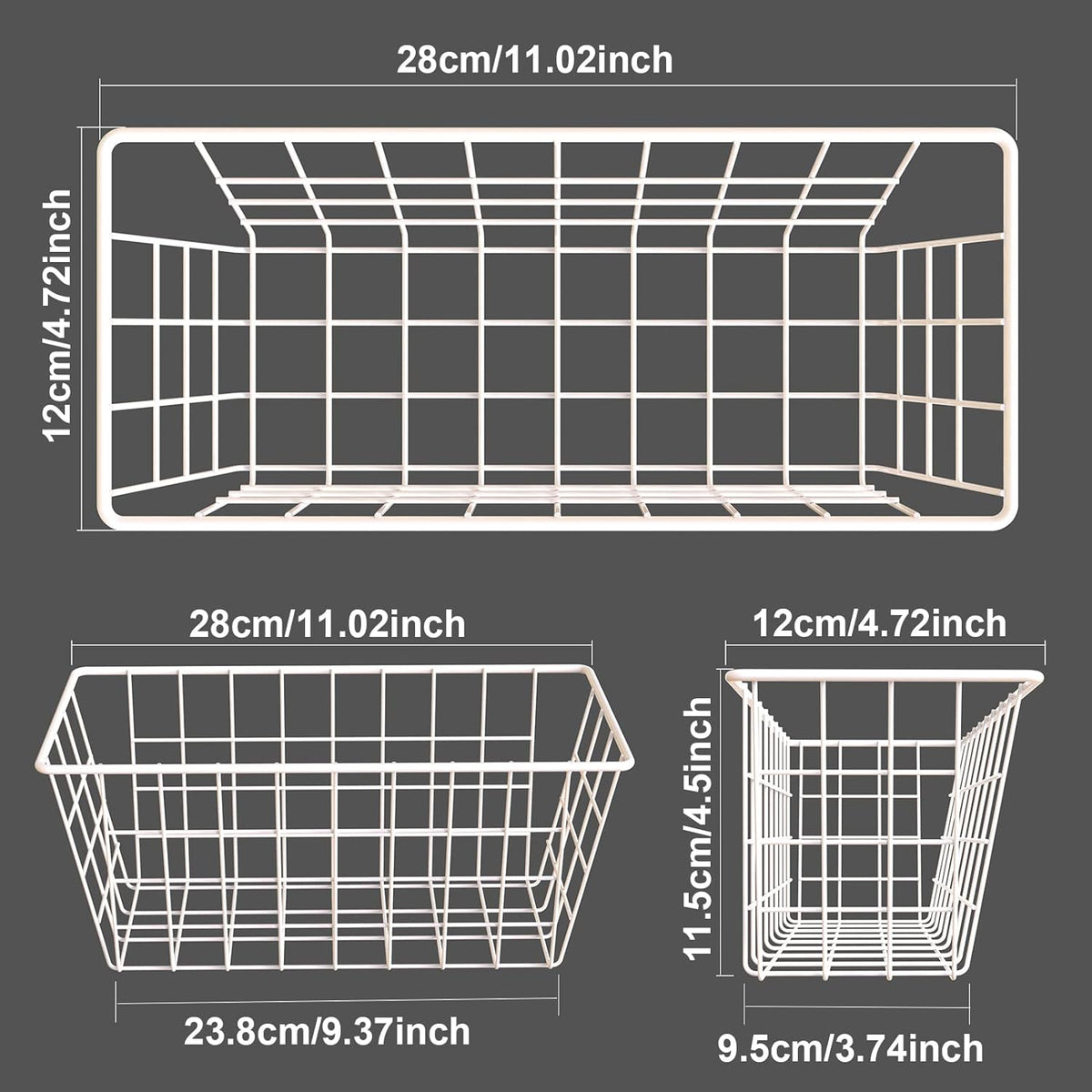 MaraFansie Wall Wire Baskets Bin No Drilling Adhesive Hanging Baskets Wall Mounted for Cabinet & Pantry Organization and Kitchen, Bathroom, Bedroom Storage, 2 Pack, White