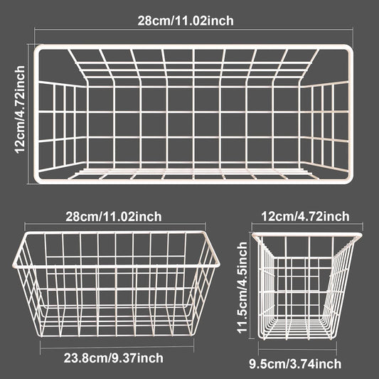 MaraFansie Wall Wire Baskets Bin No Drilling Adhesive Hanging Baskets Wall Mounted for Cabinet & Pantry Organization and Kitchen, Bathroom, Bedroom Storage, 2 Pack, White