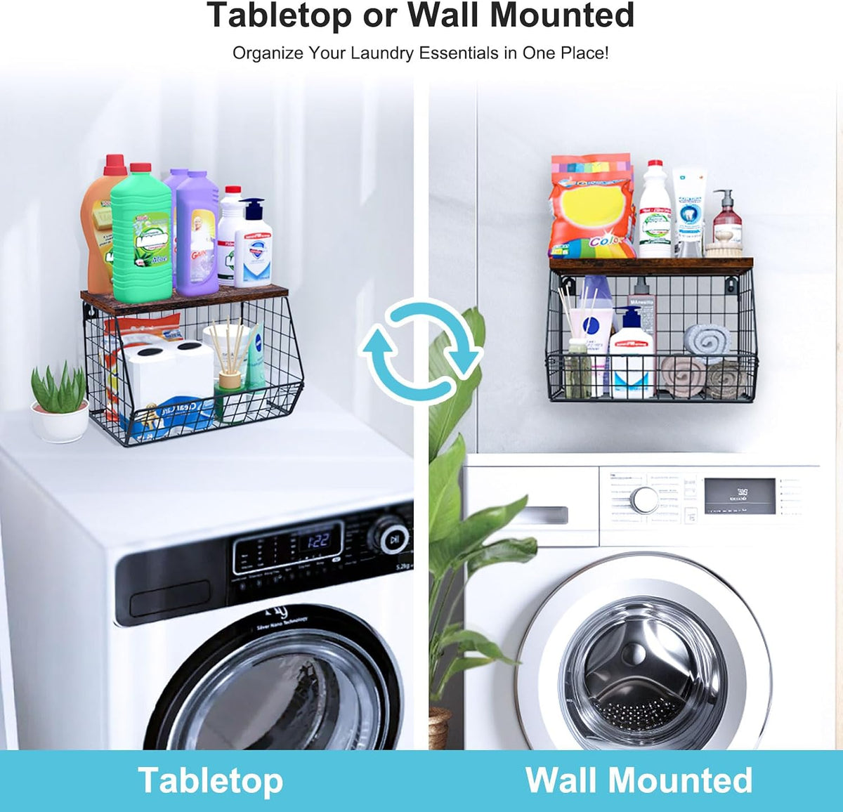MSJGA Laundry Room Shelves, Wall Mounted Storage Basket, 11.8"Wx7.9"Dx8.5"H