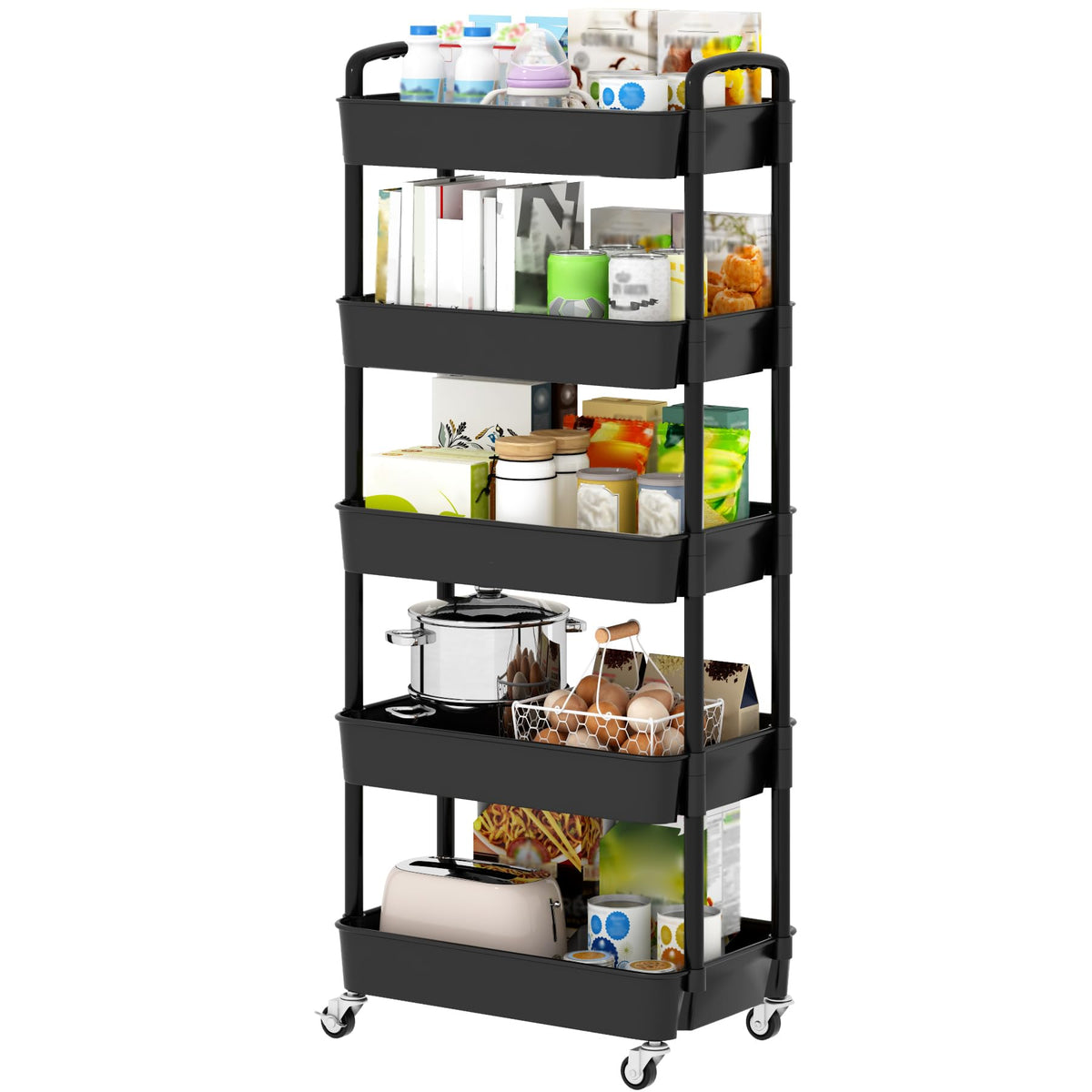 Sywhitta 6-Tier Plastic Rolling Utility Cart with Wheels for Storage,Black