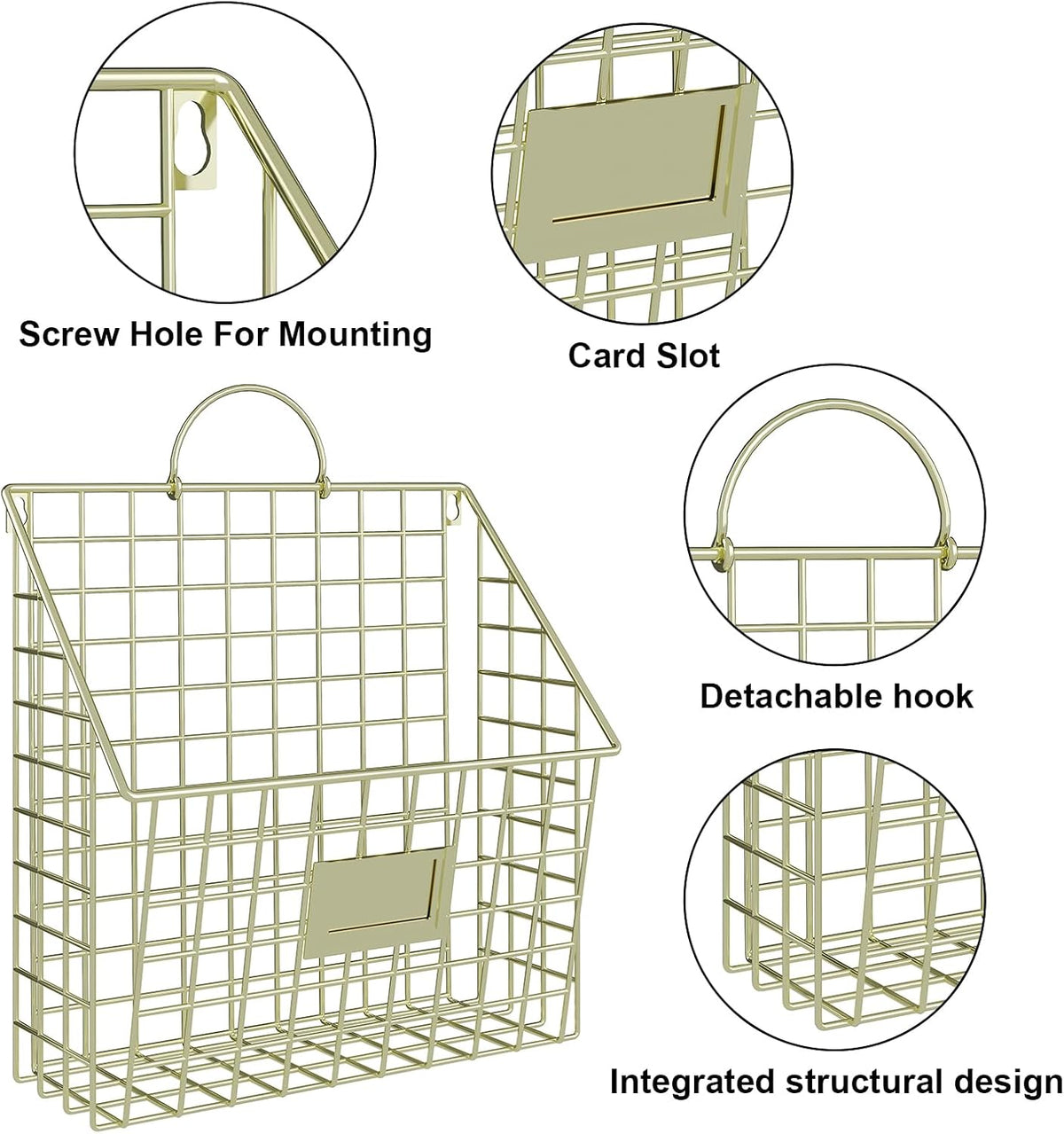 4 Packs Hanging Wall File Organizer with Hooks, Magazine Rack ,Mail Basket