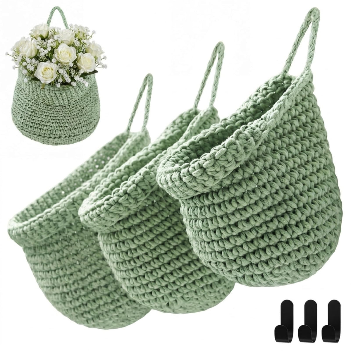 Honeydak 3 Hanging Baskets, Light Brown, Wide Bucket Basket