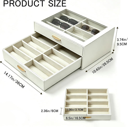 Sunglasses Organizer Box 16-Slot Large Capacity Eyewear Storage Case for Men and Women Transparent Top Display Box