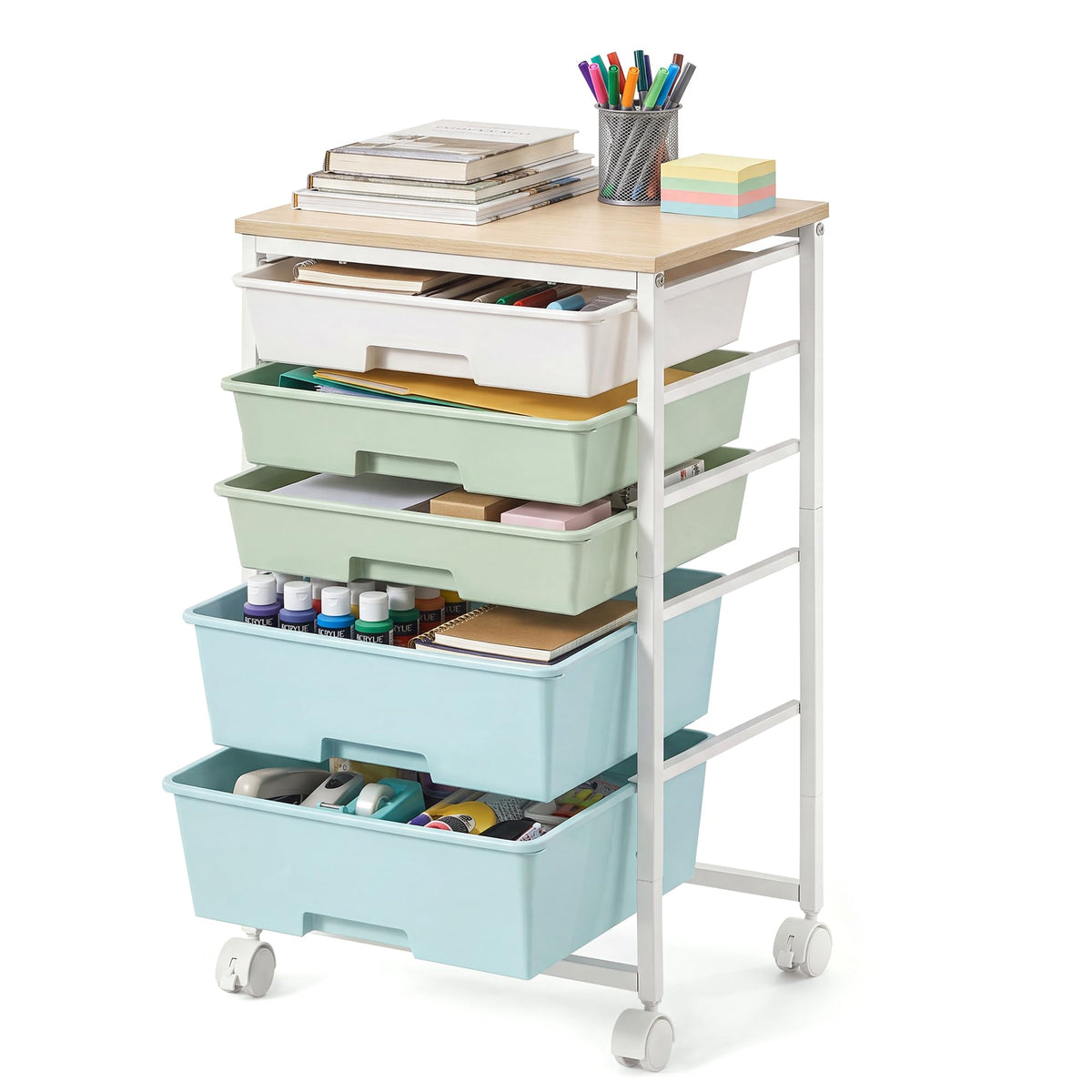 VASAGLE Rolling Cart with Drawers, Craft Organizers and Storage, Multicolor