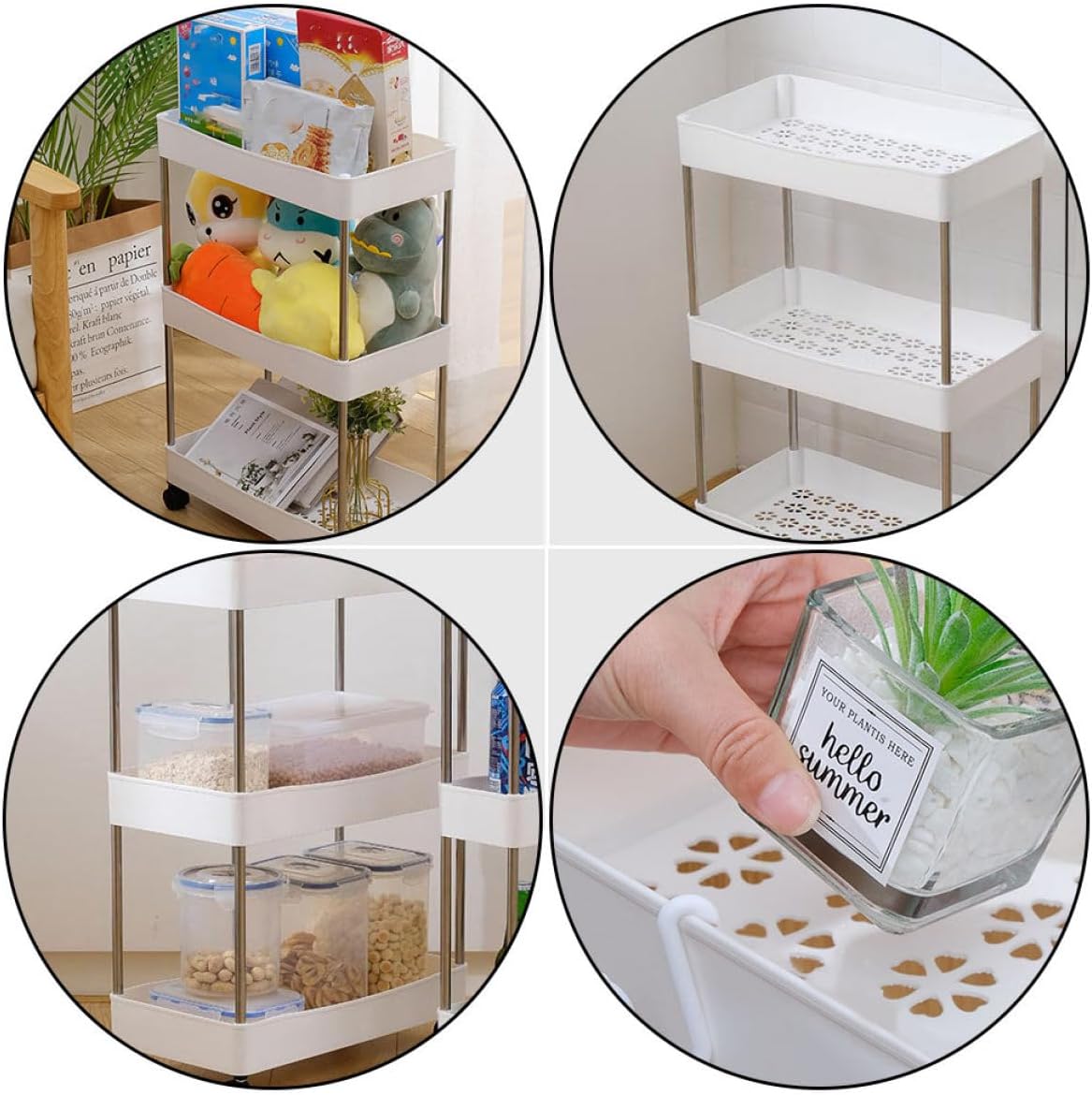 Homoyoyo Trolley Storage Shelf Cart with 3 Shelves and Rolling Wheels