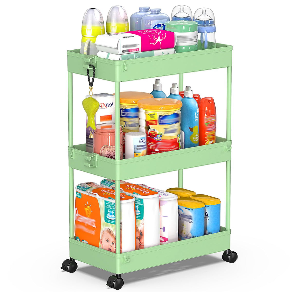 SPACEKEEPER 3 Tier Acrylic Storage Rolling Cart Clear Bathroom Cart Organizer, Transparency Laundry Room Organization Mobile Shelving Unit Multifunction Rolling Utility Cart for Office Living Room
